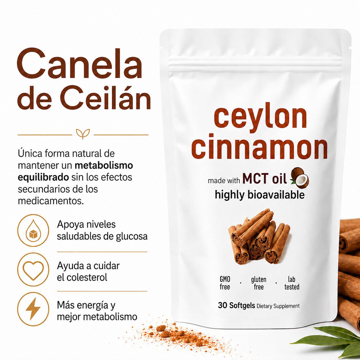 Canela de Ceilán 7200 mg con aceite MCT