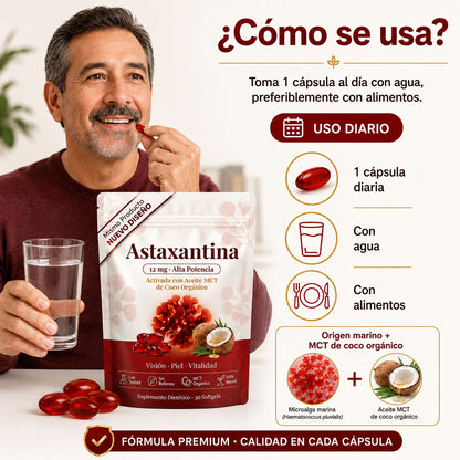 Astaxantina Natural 12mg Cuida ojos, piel y articulaciones desde adentro
