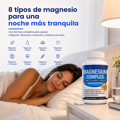 Magnesio Complex 8 en 1, 1000mg fácil absorción 90 cápsulas.