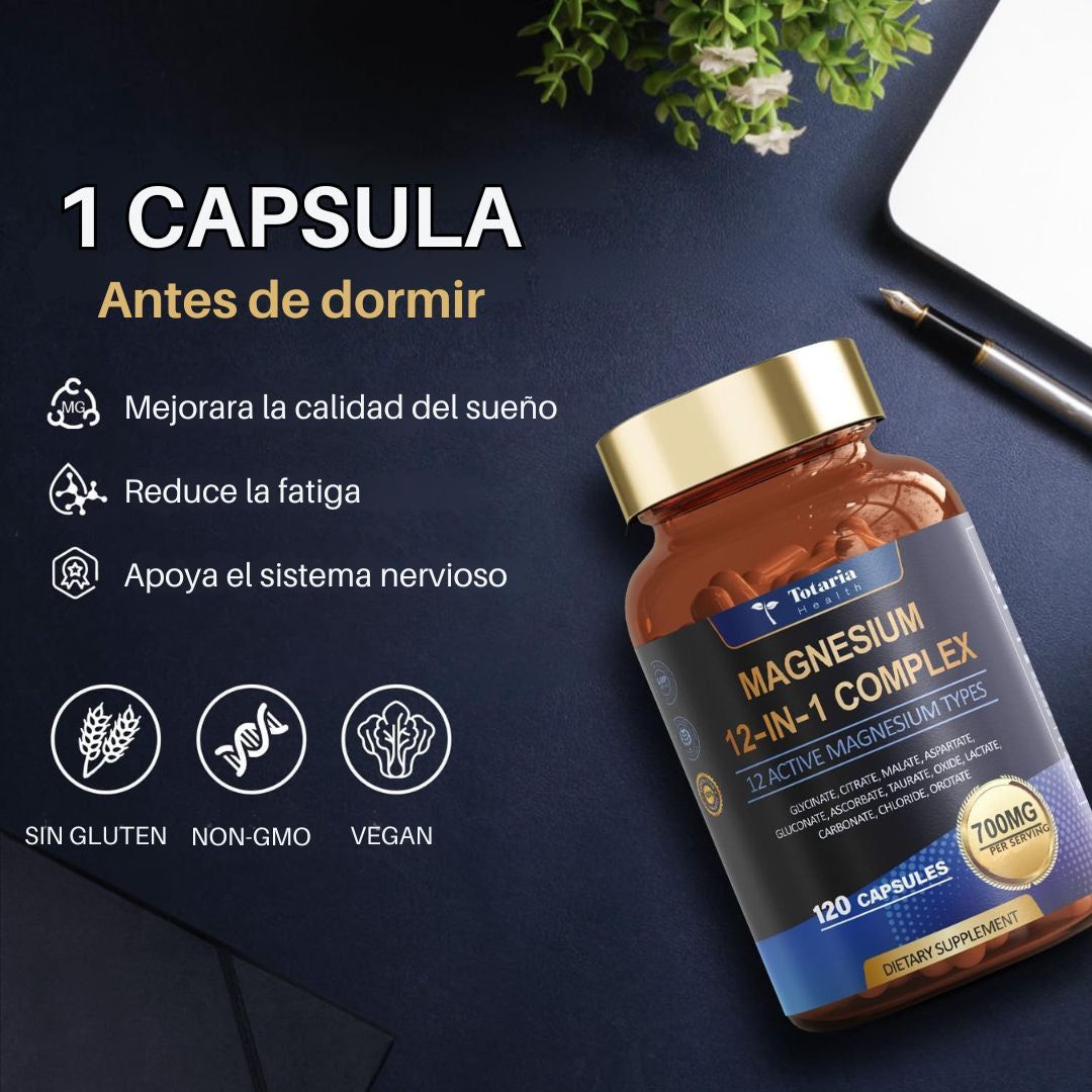 Magnesio 12-1 Apoyo Diario Contra el Cansancio, Estrés y Molestias Musculares