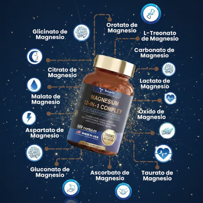 Magnesio 12-1 Apoyo Diario Contra el Cansancio, Estrés y Molestias Musculares
