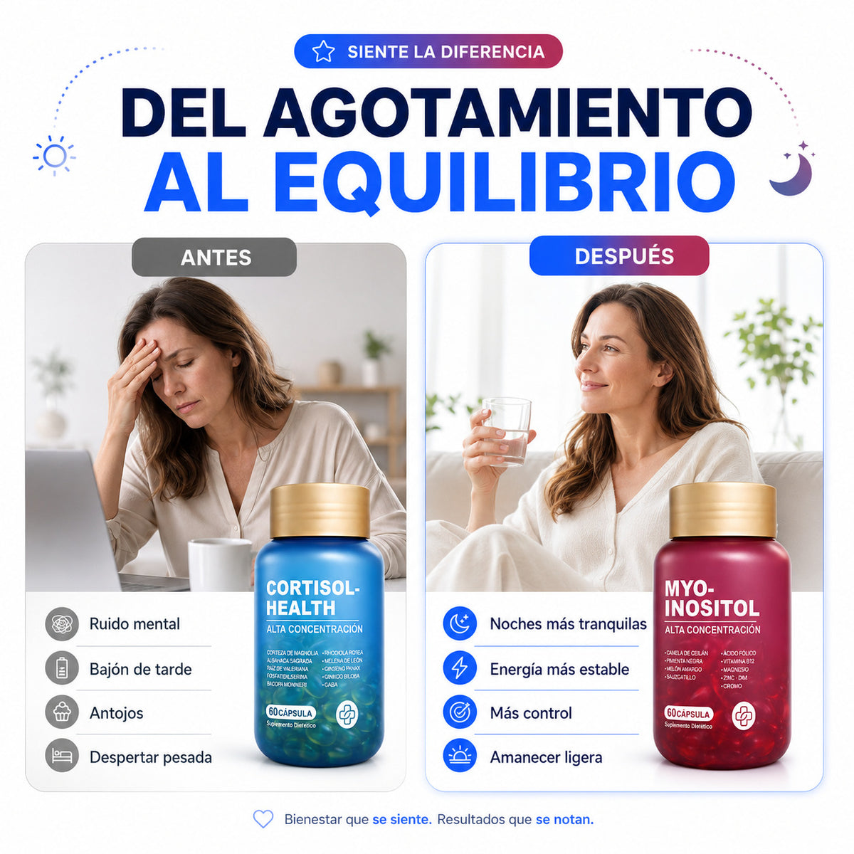 Pack Día y Noche | Equilibra tu cortisol, frena los antojos y recupera tu descanso.