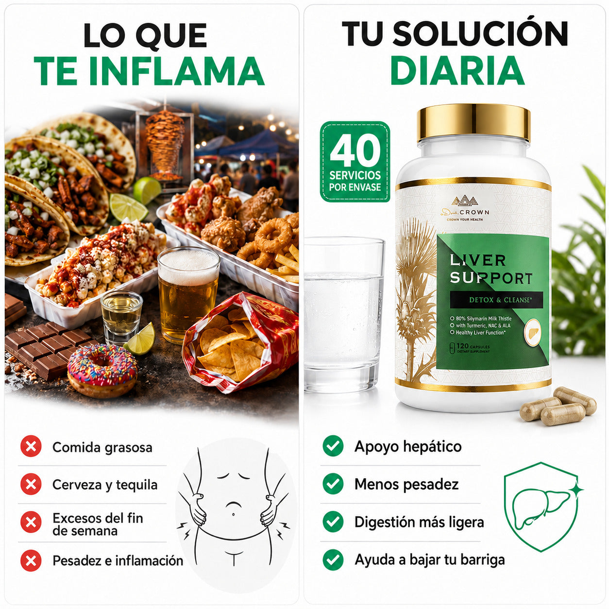 Barriga menos inflamada y cuerpo más ligero desde adentro
