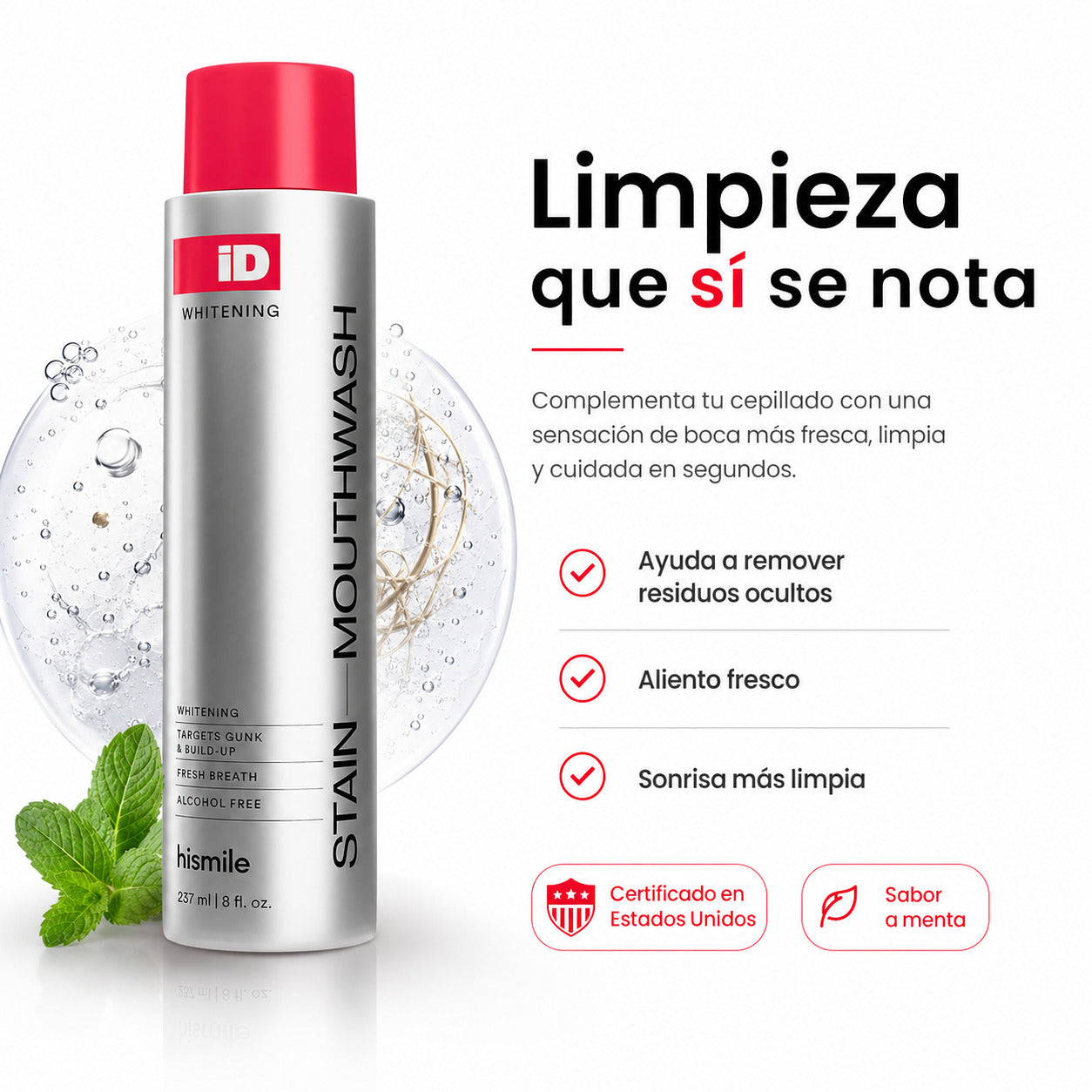 Enjuague Bucal Blanqueador Antimanchas Limpieza Profunda y Aliento Fresco