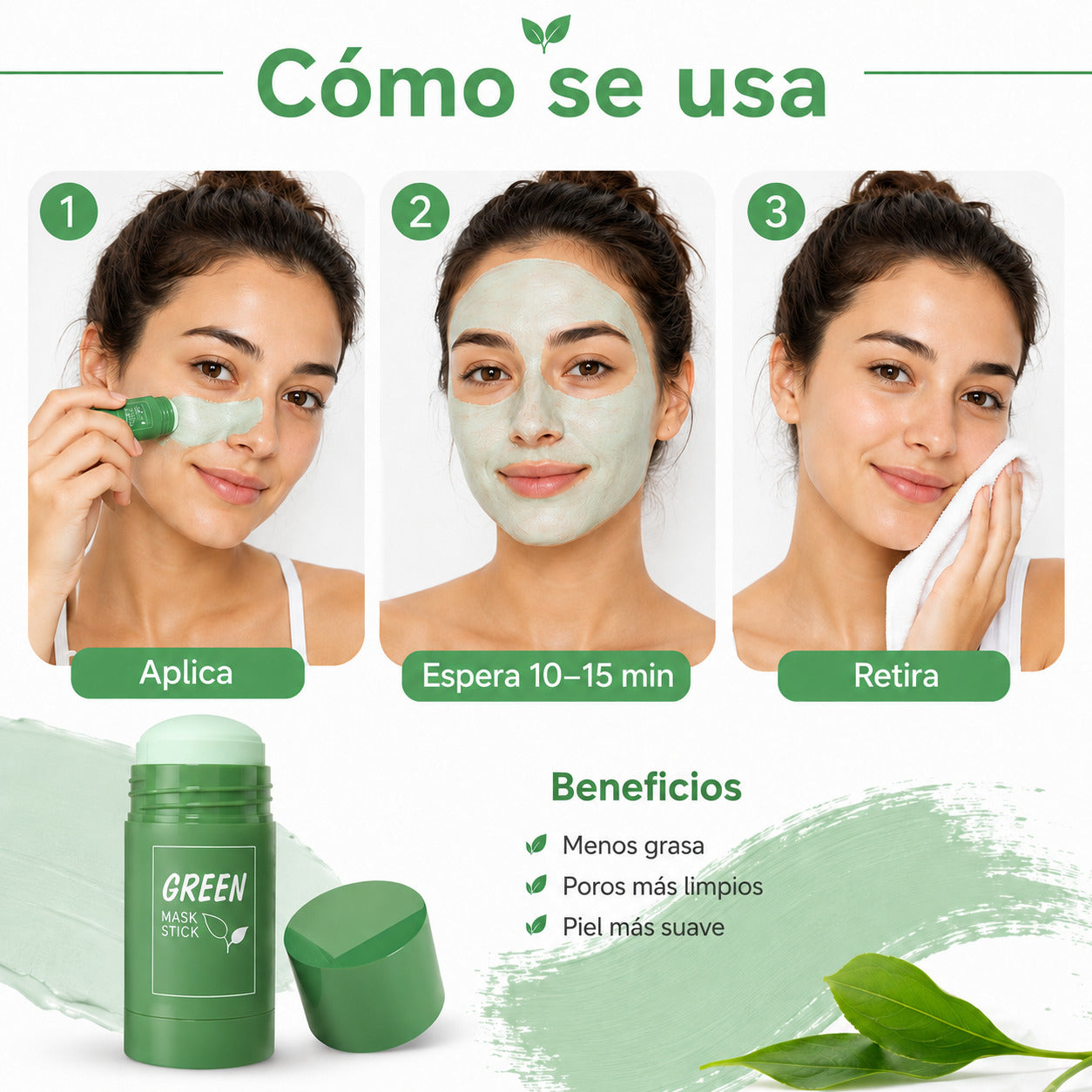 Mascarilla de Te Verde Piel más limpia, fresca y con menos brillo en minutos