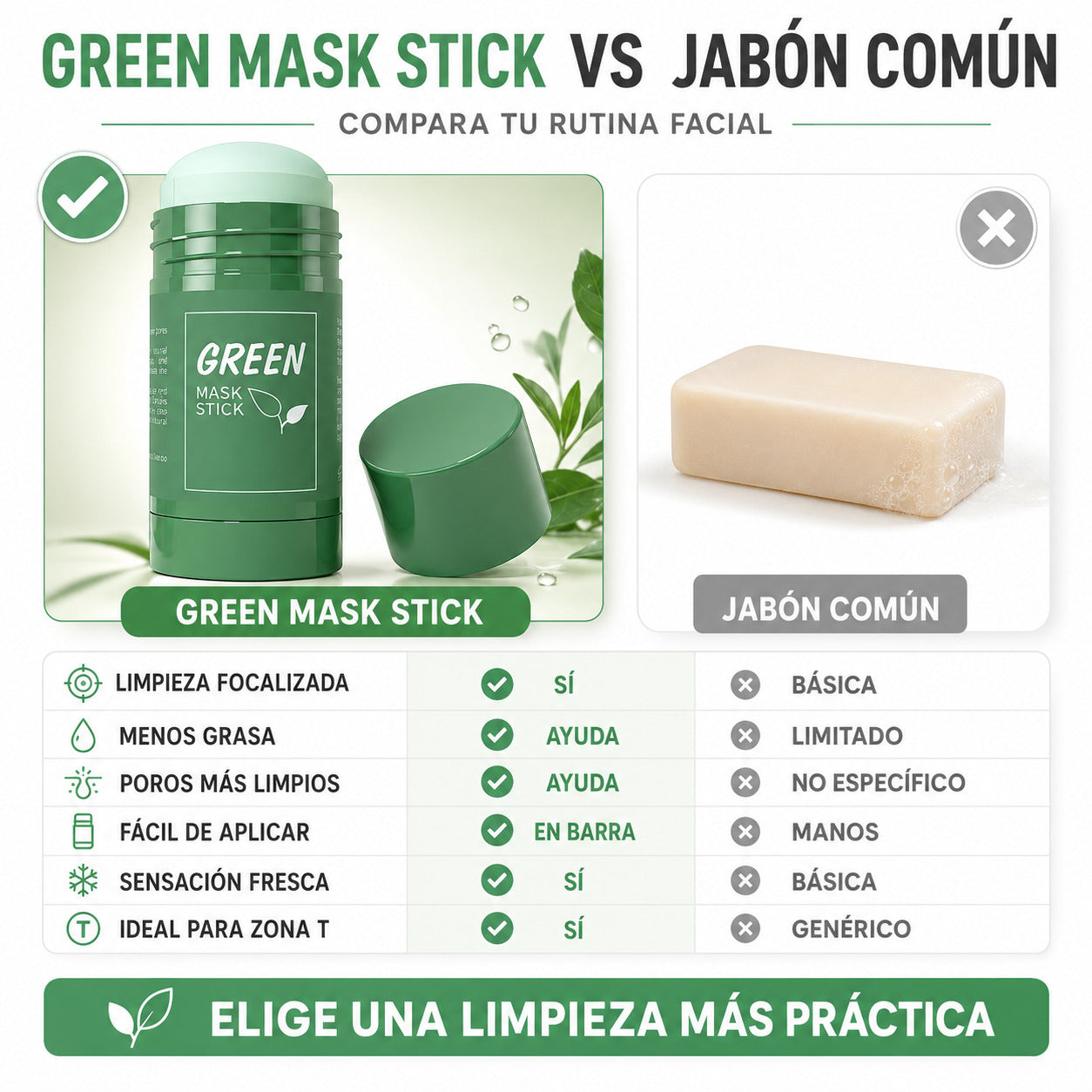 Mascarilla de Te Verde Piel más limpia, fresca y con menos brillo en minutos