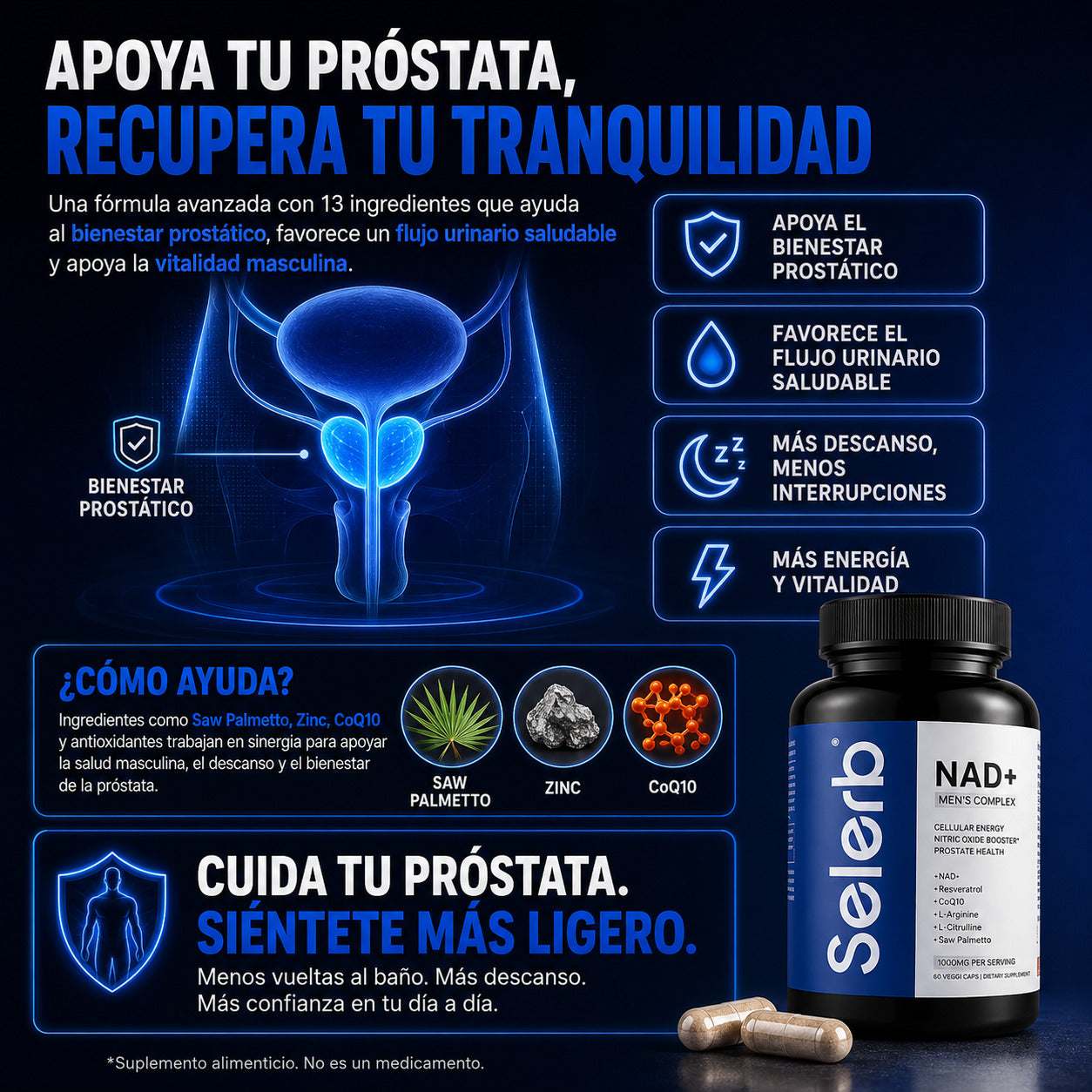 Selerb NAD+ Una fórmula masculina para próstata y deseo sexual