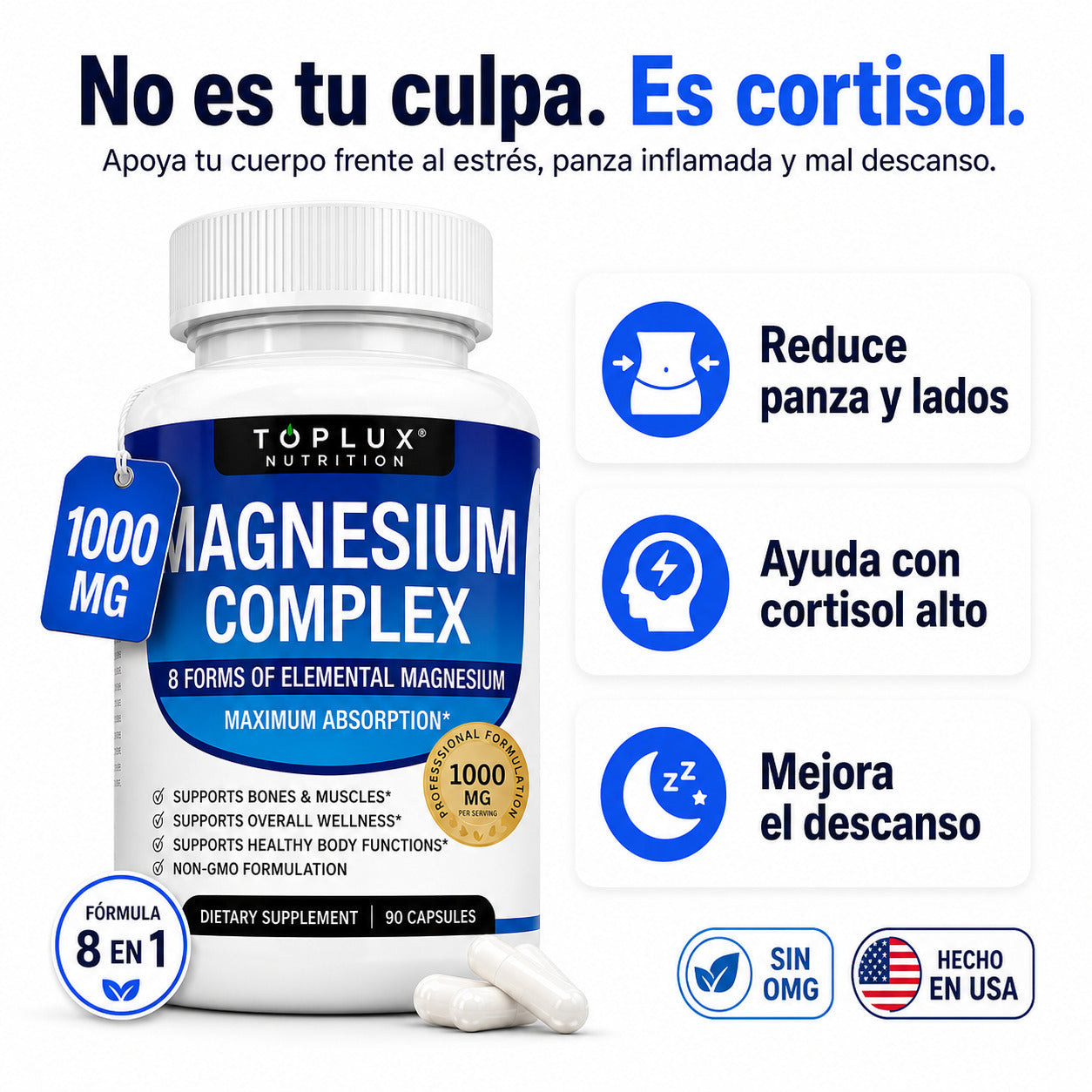 Magnesio complex 8 en 1 Sin rellenos 1000mg x Porcion