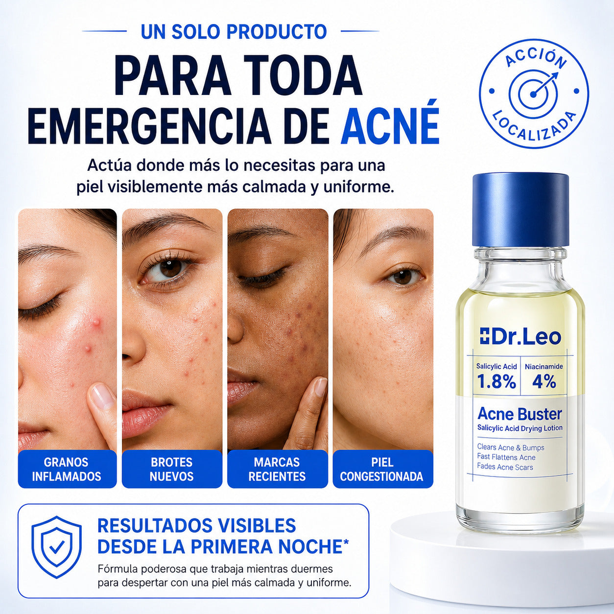 Reduce el grano en 24 horas. Aclara las marcas en 7 días.